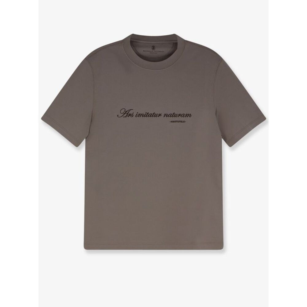 Brunello Cucinelli Men Cotton T-Shirt With Front Embroidery